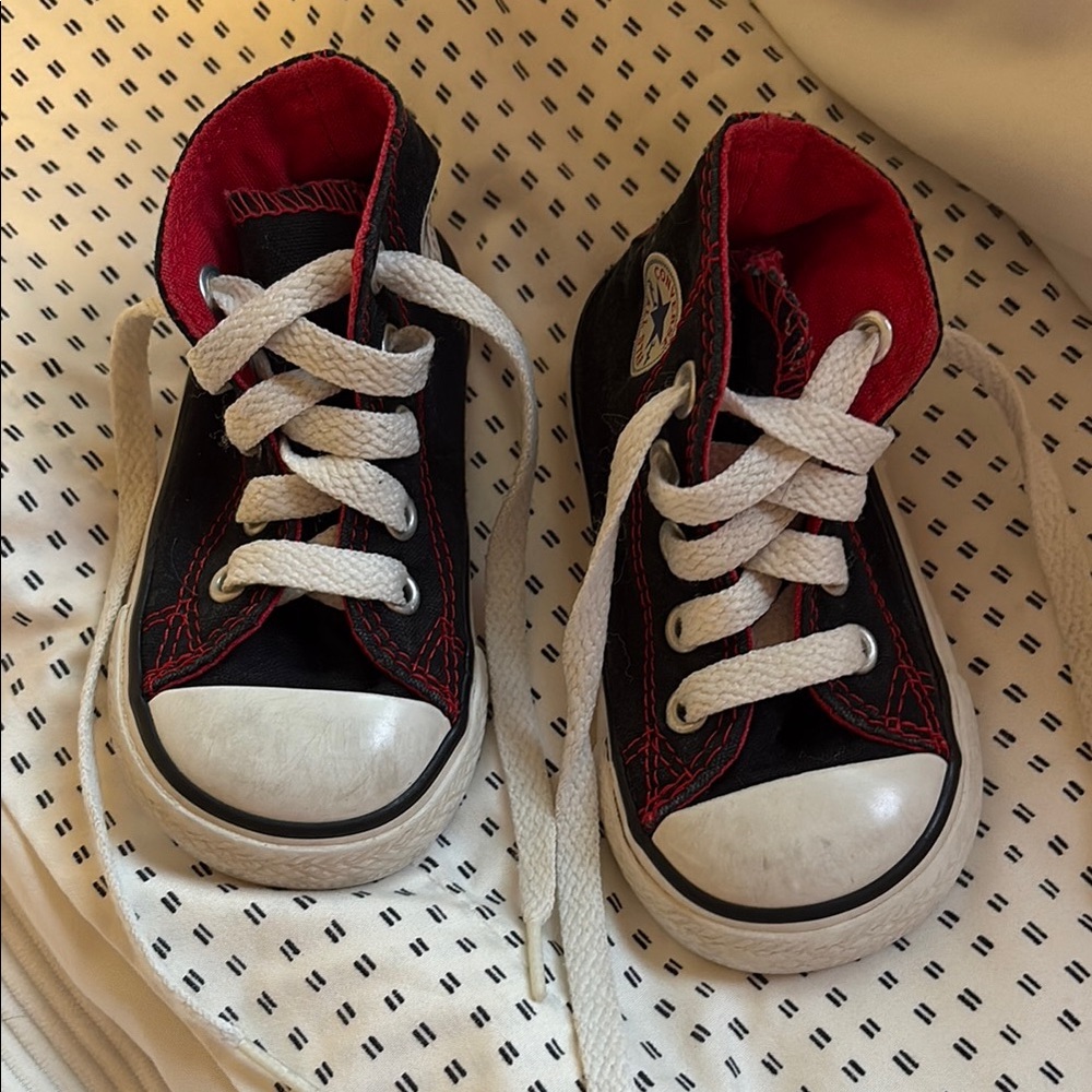 Converse Black and Red High-Top Toddler Sneakers with Canvas Upper